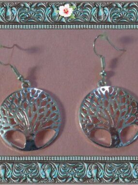 925 Sterling Silver Tree Of Life Theme Dangle Earrings
